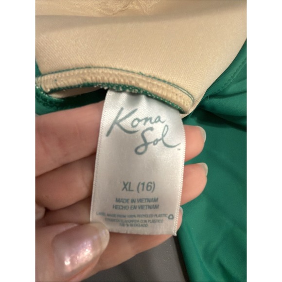 Kona Sol One Piece Swimsuit Green Women's Size XL 16 Beach Resort - Picture 5 of 10